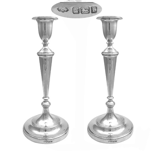 Pair English Sterling Silver Candlesticks 1909
